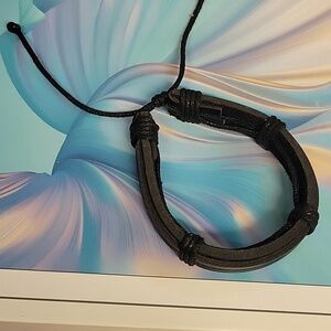 Black Leather 7" Bracelet Adjustable